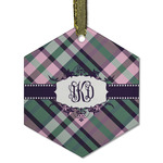 Plaid with Pop Flat Glass Ornament - Hexagon w/ Monogram