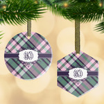 Plaid with Pop Flat Glass Ornament w/ Monogram