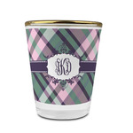 Plaid with Pop Glass Shot Glass - 1.5 oz - with Gold Rim - Single (Personalized)