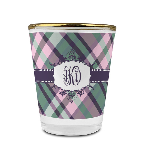 Custom Plaid with Pop Glass Shot Glass - 1.5 oz - with Gold Rim - Single (Personalized)