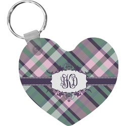 Plaid with Pop Heart Plastic Keychain w/ Monogram