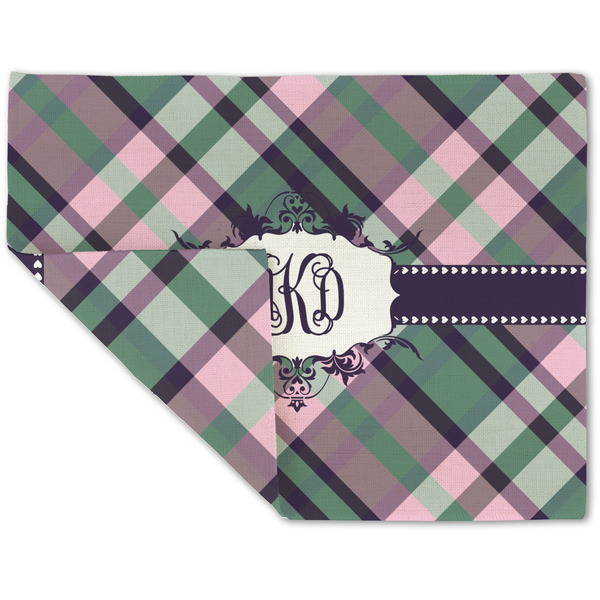 Custom Plaid with Pop Double-Sided Linen Placemat - Single w/ Monogram