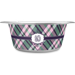 Plaid with Pop Stainless Steel Dog Bowl - Medium (Personalized)