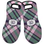 Plaid with Pop Neoprene Oven Mitts - Set of 2 w/ Monogram