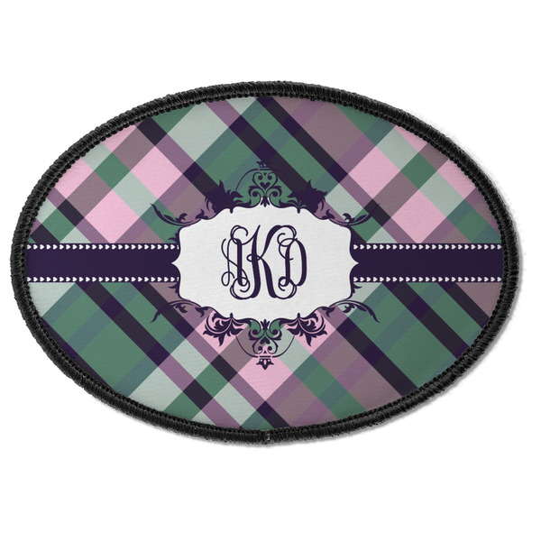 Custom Plaid with Pop Iron On Oval Patch w/ Monogram