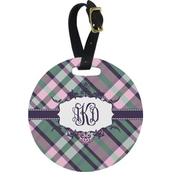 Plaid with Pop Plastic Luggage Tag - Round (Personalized)