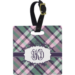 Plaid with Pop Plastic Luggage Tag - Square w/ Monogram