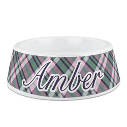 Plaid with Pop Plastic Dog Bowl - Medium (Personalized)