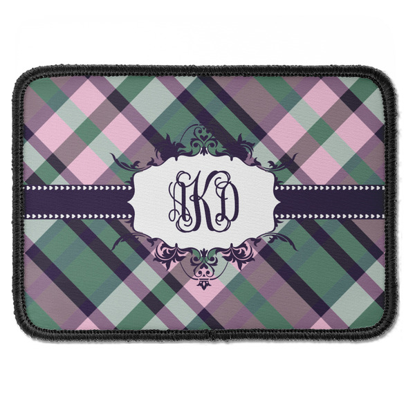 Custom Plaid with Pop Iron On Rectangle Patch w/ Monogram