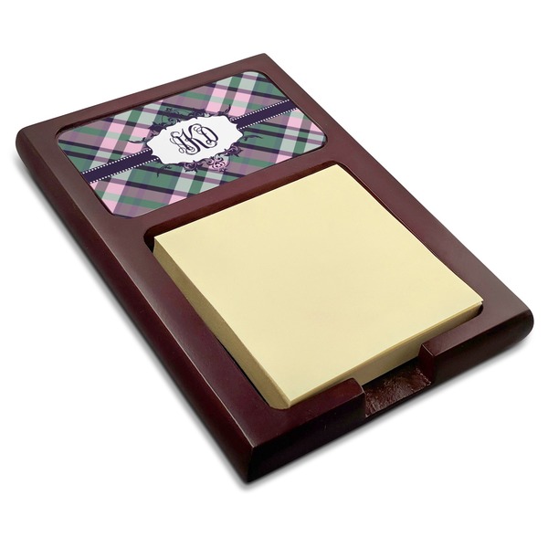 Custom Plaid with Pop Red Mahogany Sticky Note Holder (Personalized)