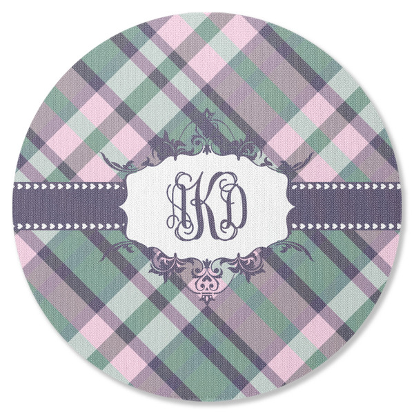 Custom Plaid with Pop Round Rubber Backed Coaster (Personalized)