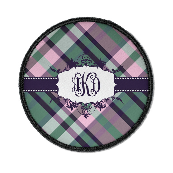 Custom Plaid with Pop Iron On Round Patch w/ Monogram