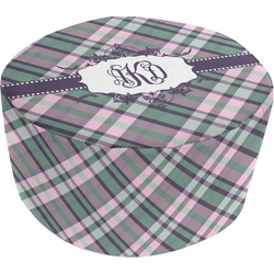 Plaid with Pop Round Pouf Ottoman (Personalized)