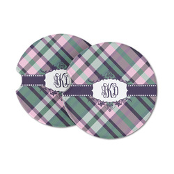 Plaid with Pop Sandstone Car Coasters - Set of 2 (Personalized)