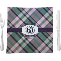Plaid with Pop 9.5" Glass Square Lunch / Dinner Plate- Single or Set of 4 (Personalized)