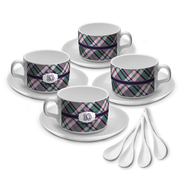 Custom Plaid with Pop Tea Cup - Set of 4 (Personalized)