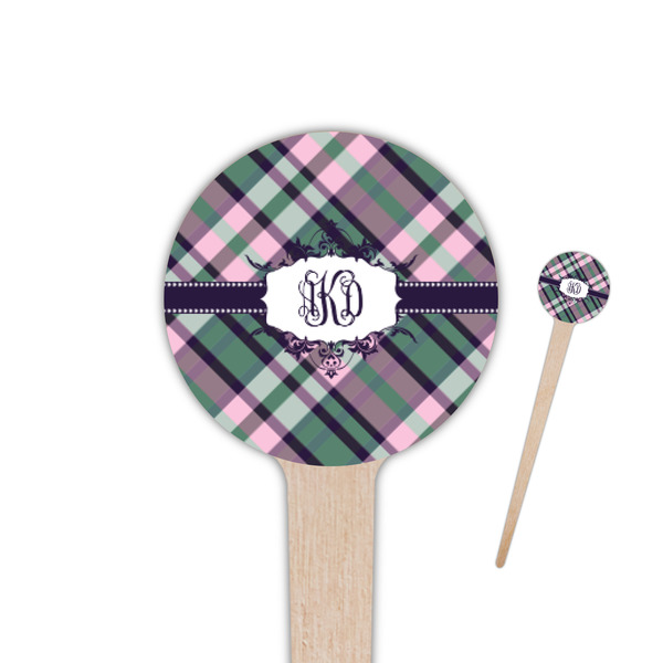 Custom Plaid with Pop 4" Round Wooden Food Picks - Single Sided (Personalized)