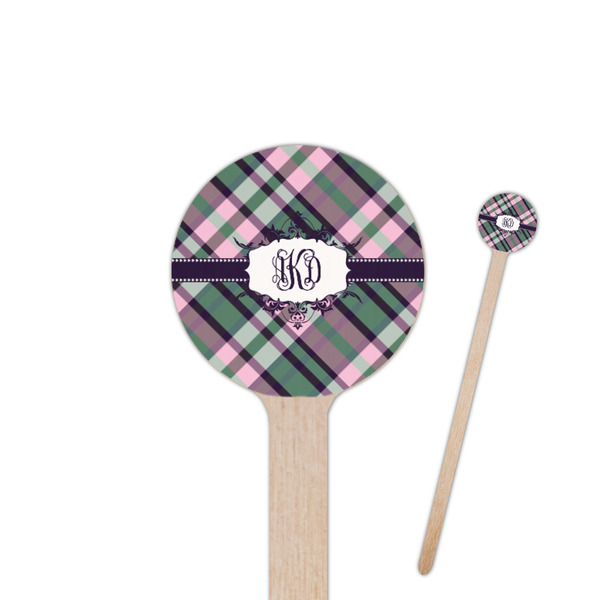 Custom Plaid with Pop 7.5" Round Wooden Stir Sticks - Single Sided (Personalized)