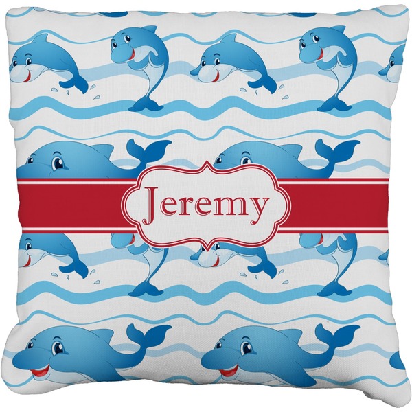 Custom Dolphins Faux-Linen Throw Pillow 16" (Personalized)