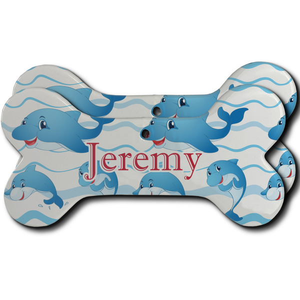 Custom Dolphins Ceramic Dog Ornament - Front & Back w/ Name or Text