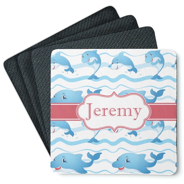 Custom Dolphins Square Rubber Backed Coasters - Set of 4 (Personalized)