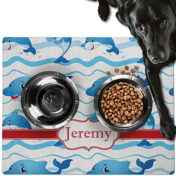 Custom Dolphins Dog Food Mat - Large w/ Name or Text