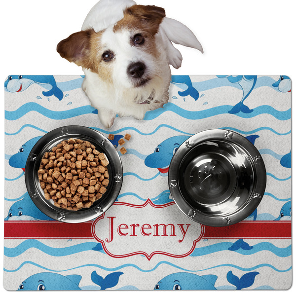 Custom Dolphins Dog Food Mat - Medium w/ Name or Text