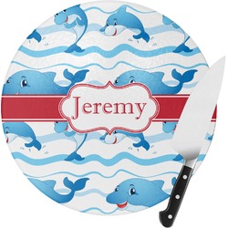 Dolphins Round Glass Cutting Board - Medium (Personalized)