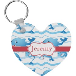 Dolphins Heart Plastic Keychain w/ Name or Text
