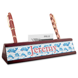 Dolphins Red Mahogany Nameplate with Business Card Holder (Personalized)