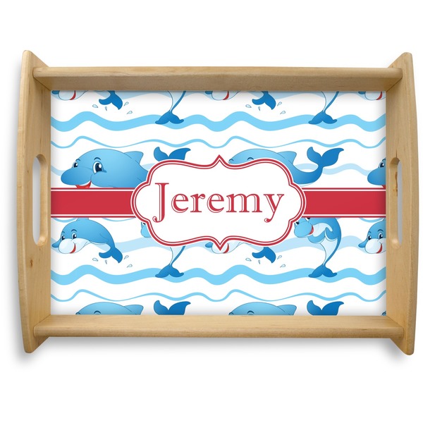 Custom Dolphins Natural Wooden Tray - Large (Personalized)