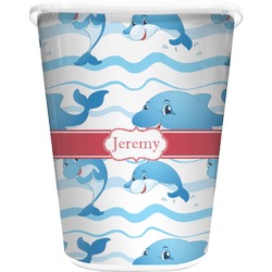 Dolphins Waste Basket - Double Sided (White) (Personalized)