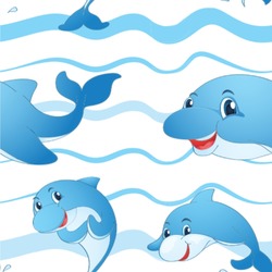 Dolphins Wallpaper & Surface Covering (Water Activated 24"x 24" Sample)