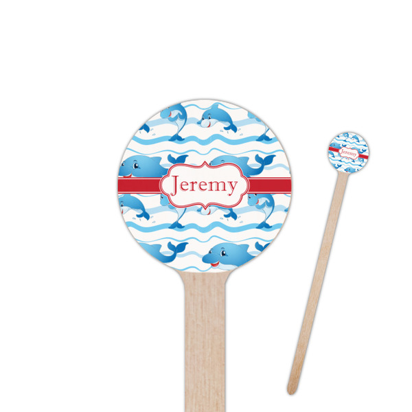 Custom Dolphins 7.5" Round Wooden Stir Sticks - Single Sided (Personalized)