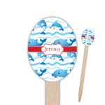 Dolphins Oval Wooden Food Picks - Single Sided (Personalized)