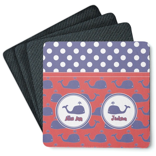 Custom Whale Square Rubber Backed Coasters - Set of 4 (Personalized)