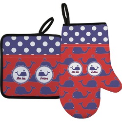 Whale Right Oven Mitt & Pot Holder Set w/ Name or Text