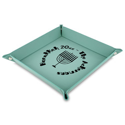 Hanukkah 9" x 9" Teal Faux Leather Valet Tray (Personalized)