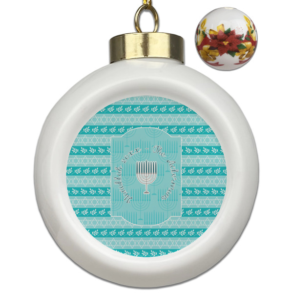 Custom Hanukkah Ceramic Ball Ornaments - Poinsettia Garland (Personalized)