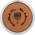 Hanukkah Set of 4 Leatherette Round Coasters w/ Silver Edge (Personalized)