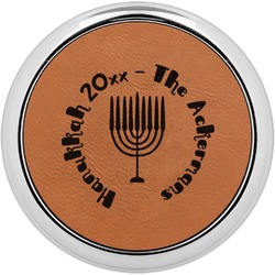 Hanukkah Leatherette Round Coaster w/ Silver Edge - Single or Set (Personalized)