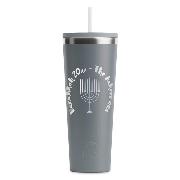 Custom Hanukkah RTIC Everyday Tumbler with Straw - 28oz - Grey - Single-Sided (Personalized)