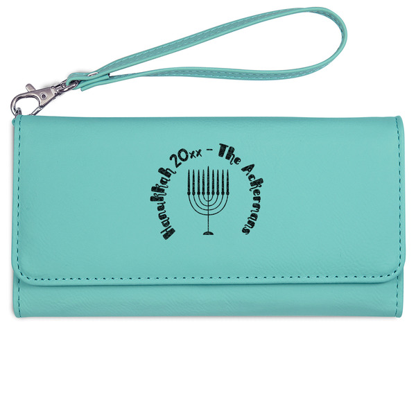 Custom Hanukkah Ladies Leatherette Wallet - Laser Engraved- Teal (Personalized)