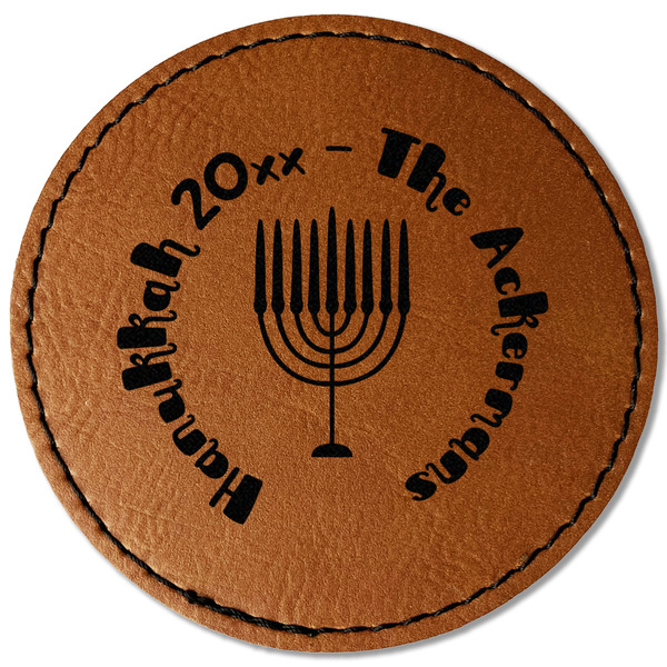 Custom Hanukkah Faux Leather Iron On Patch - Round (Personalized)