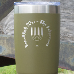 Hanukkah 20 oz Stainless Steel Tumbler - Olive - Single Sided (Personalized)