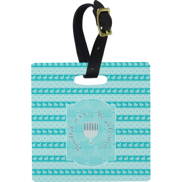 Custom Hanukkah Plastic Luggage Tag - Square w/ Name or Text