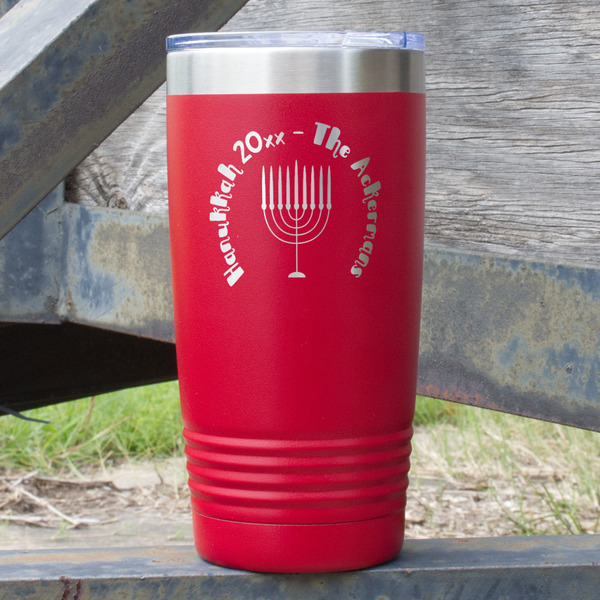 Custom Hanukkah 20 oz Stainless Steel Tumbler - Red - Double Sided (Personalized)