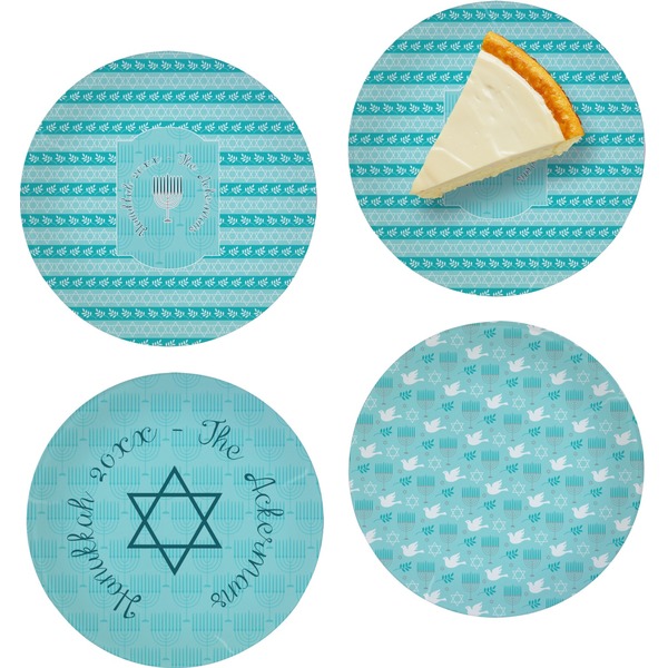 Custom Hanukkah Set of 4 Glass Appetizer / Dessert Plate 8" (Personalized)