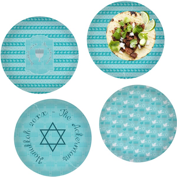 Custom Hanukkah Set of 4 Glass Lunch / Dinner Plate 10" (Personalized)