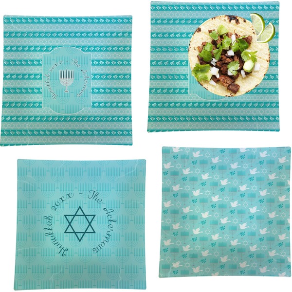 Custom Hanukkah Set of 4 Glass Square Lunch / Dinner Plate 9.5" (Personalized)